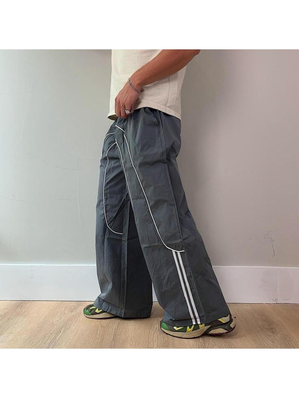 Streetwear super Baggy Y2K vintage style grey track pants with white stripes - Picture 6 of 8
